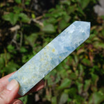 Diopside in Blue Calcite Crystal Tower, Large Blue Calcite Towers, Madagascar