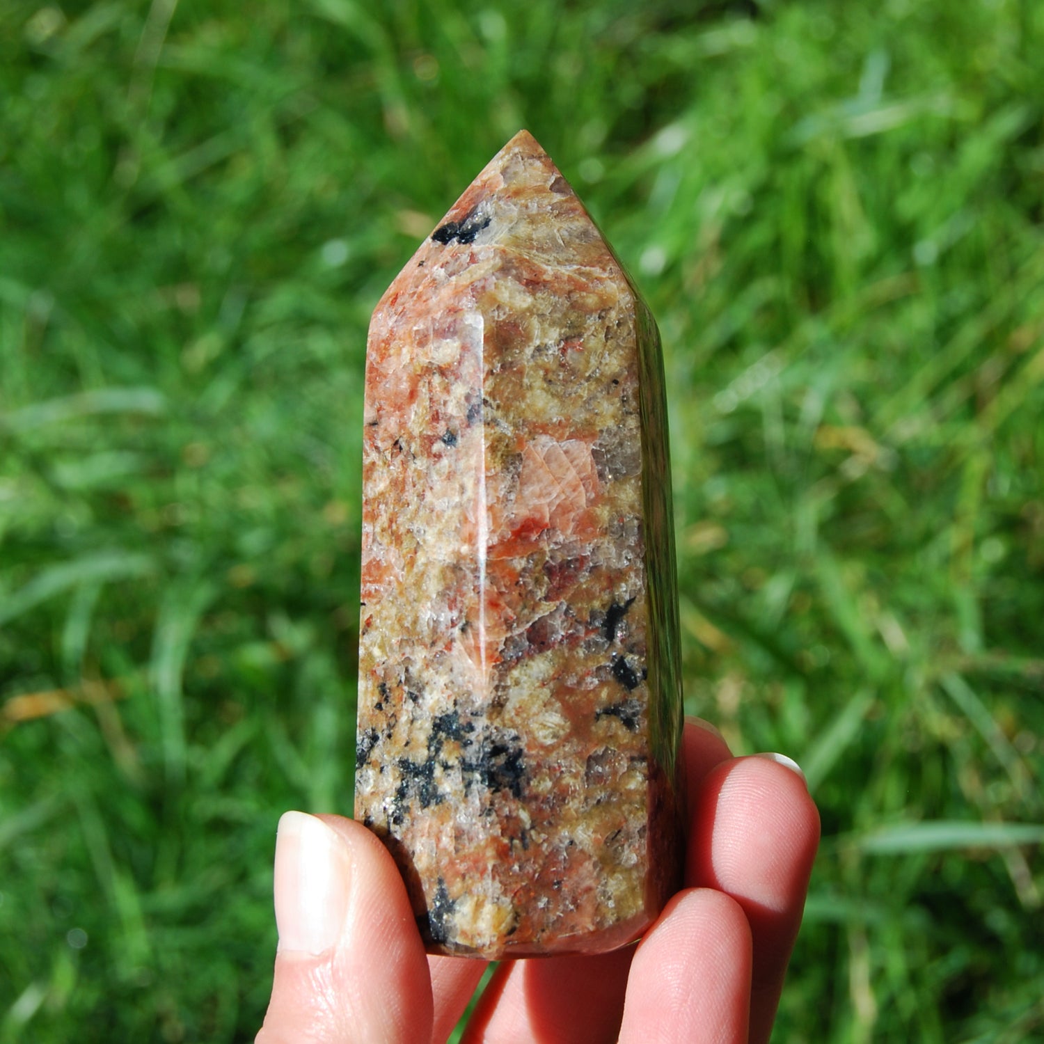 Sunstone Feldspar Black Tourmaline Crystal Tower