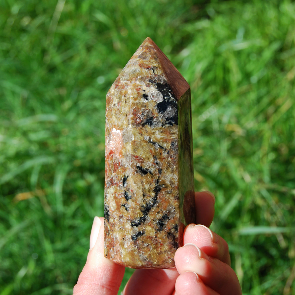 Sunstone Feldspar Black Tourmaline Crystal Tower