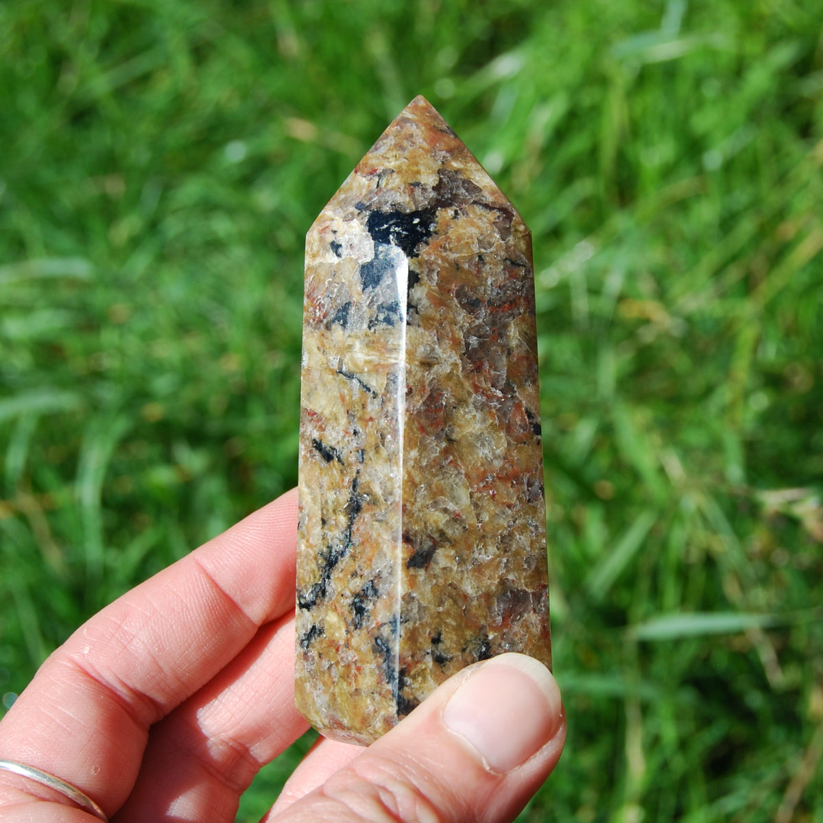 Sunstone Feldspar Black Tourmaline Crystal Tower