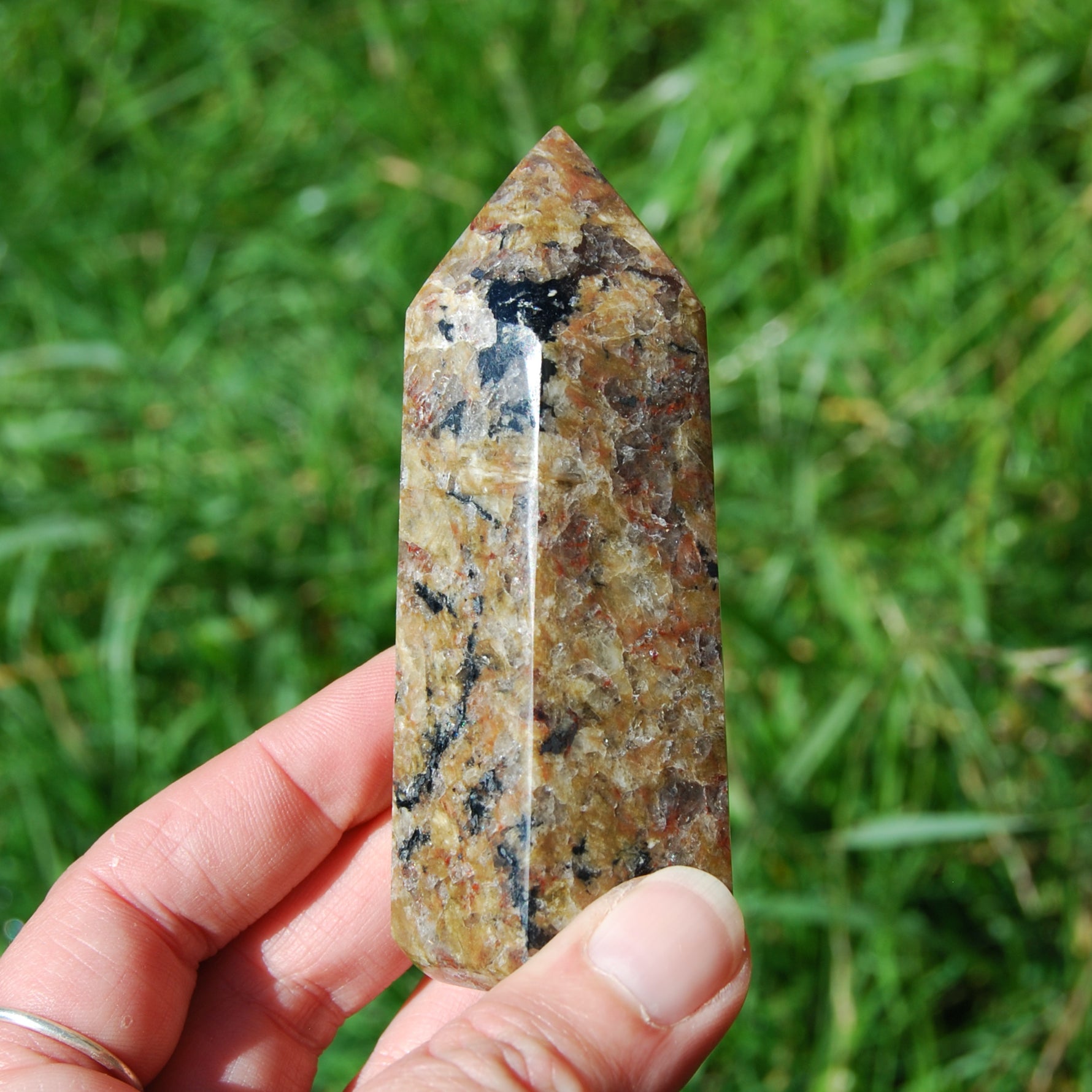 Sunstone Feldspar Black Tourmaline Crystal Tower
