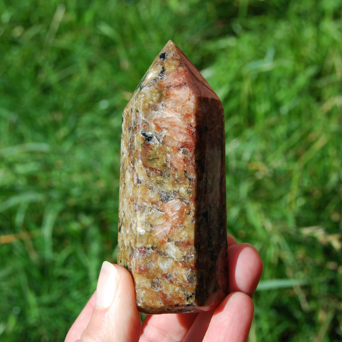 Sunstone Feldspar Black Tourmaline Crystal Tower