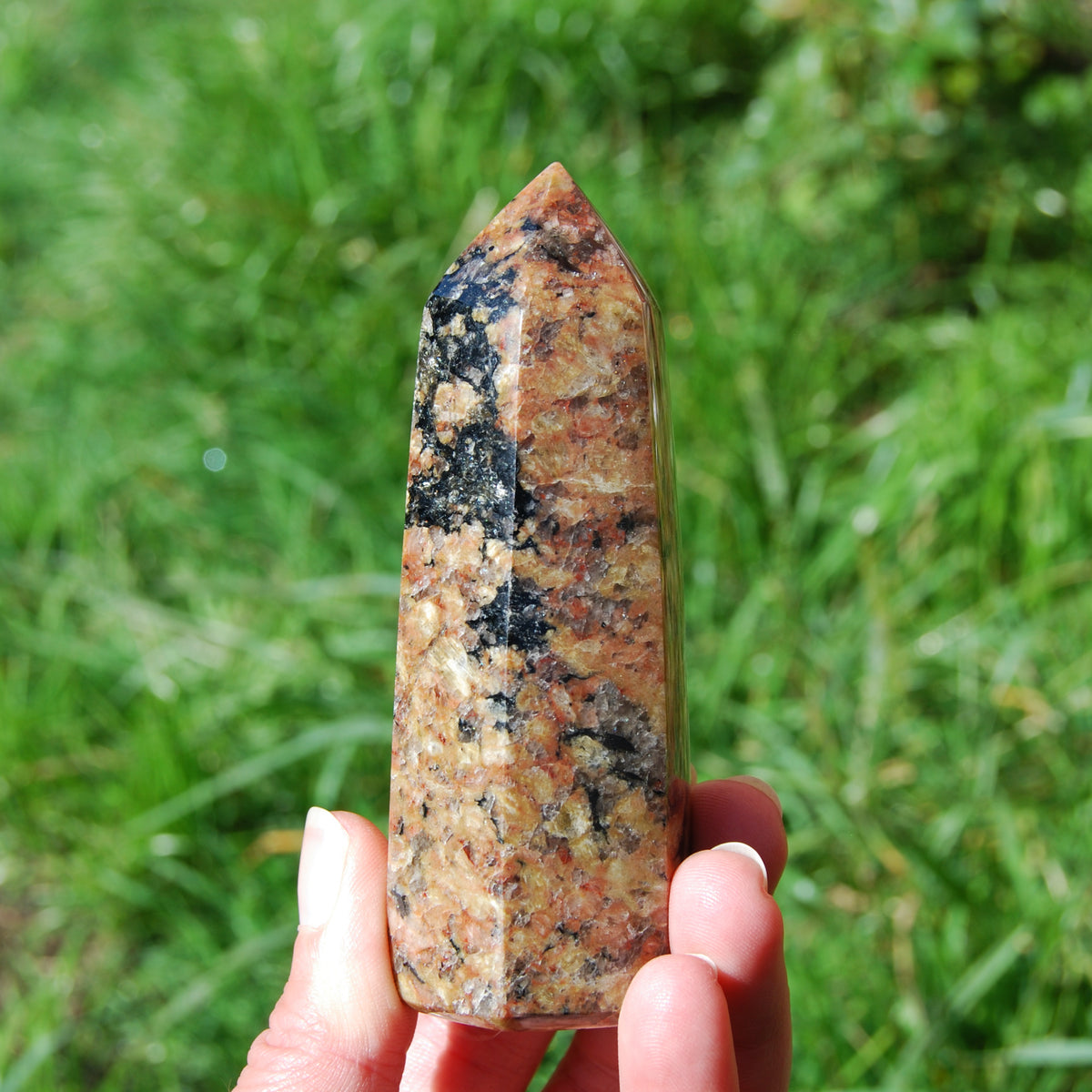 Sunstone Feldspar Black Tourmaline Crystal Tower