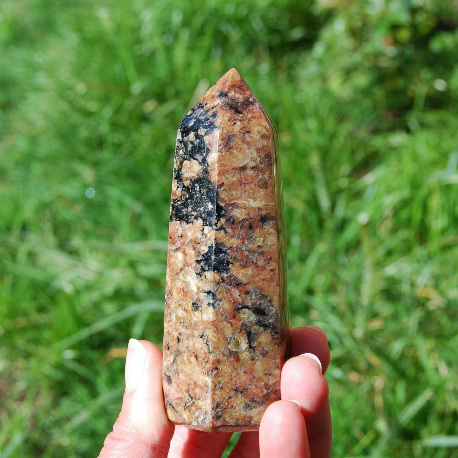 Sunstone Feldspar Black Tourmaline Crystal Tower