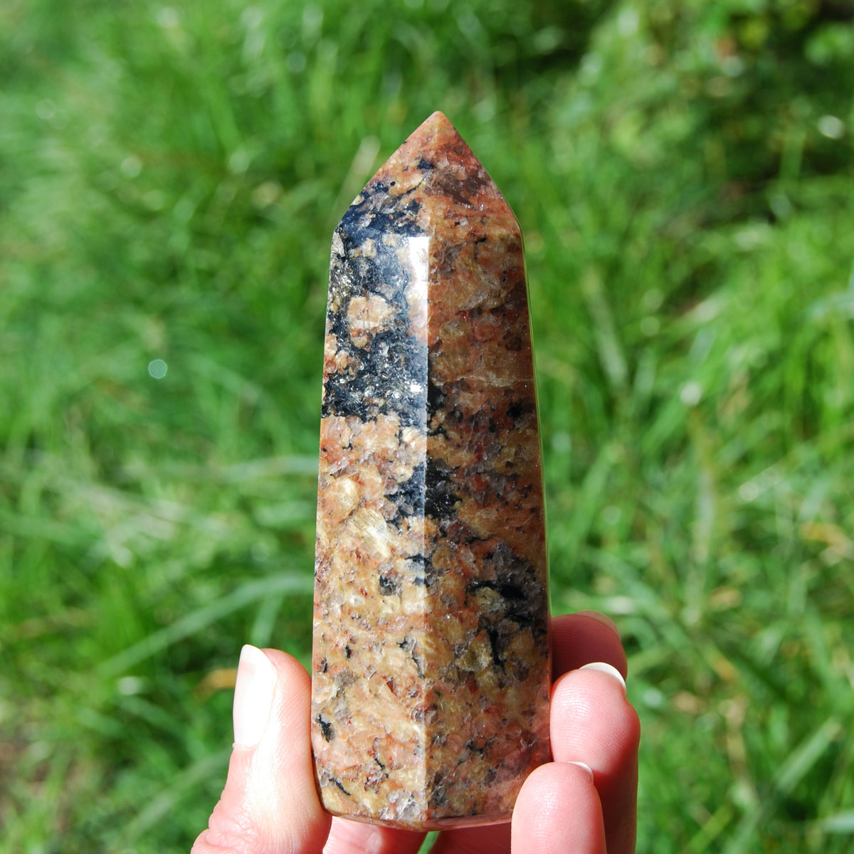 Sunstone Feldspar Black Tourmaline Crystal Tower