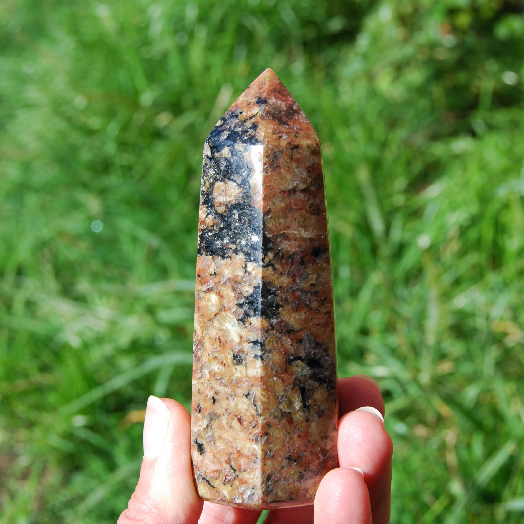 Sunstone Feldspar Black Tourmaline Crystal Tower