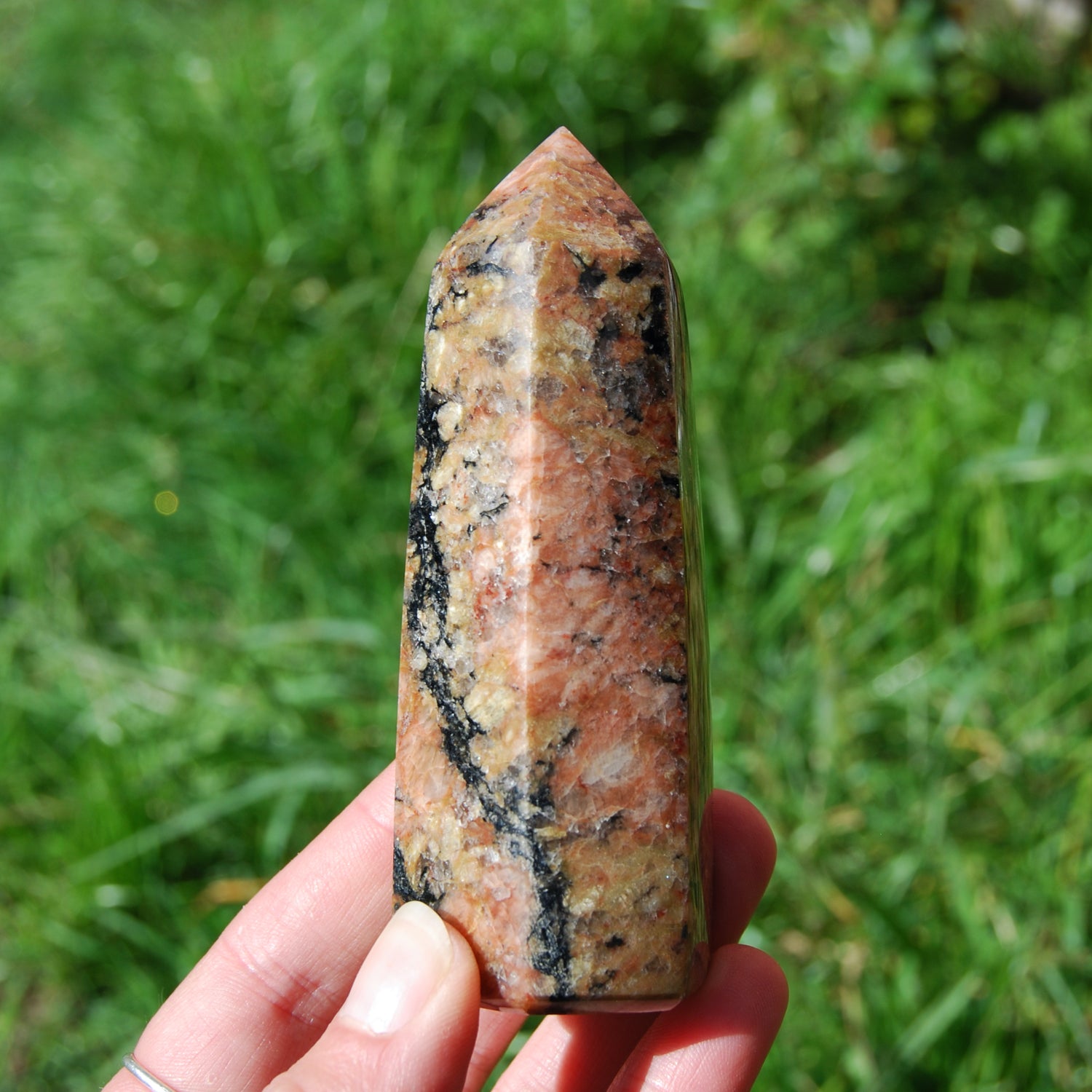 Sunstone Feldspar Black Tourmaline Crystal Tower
