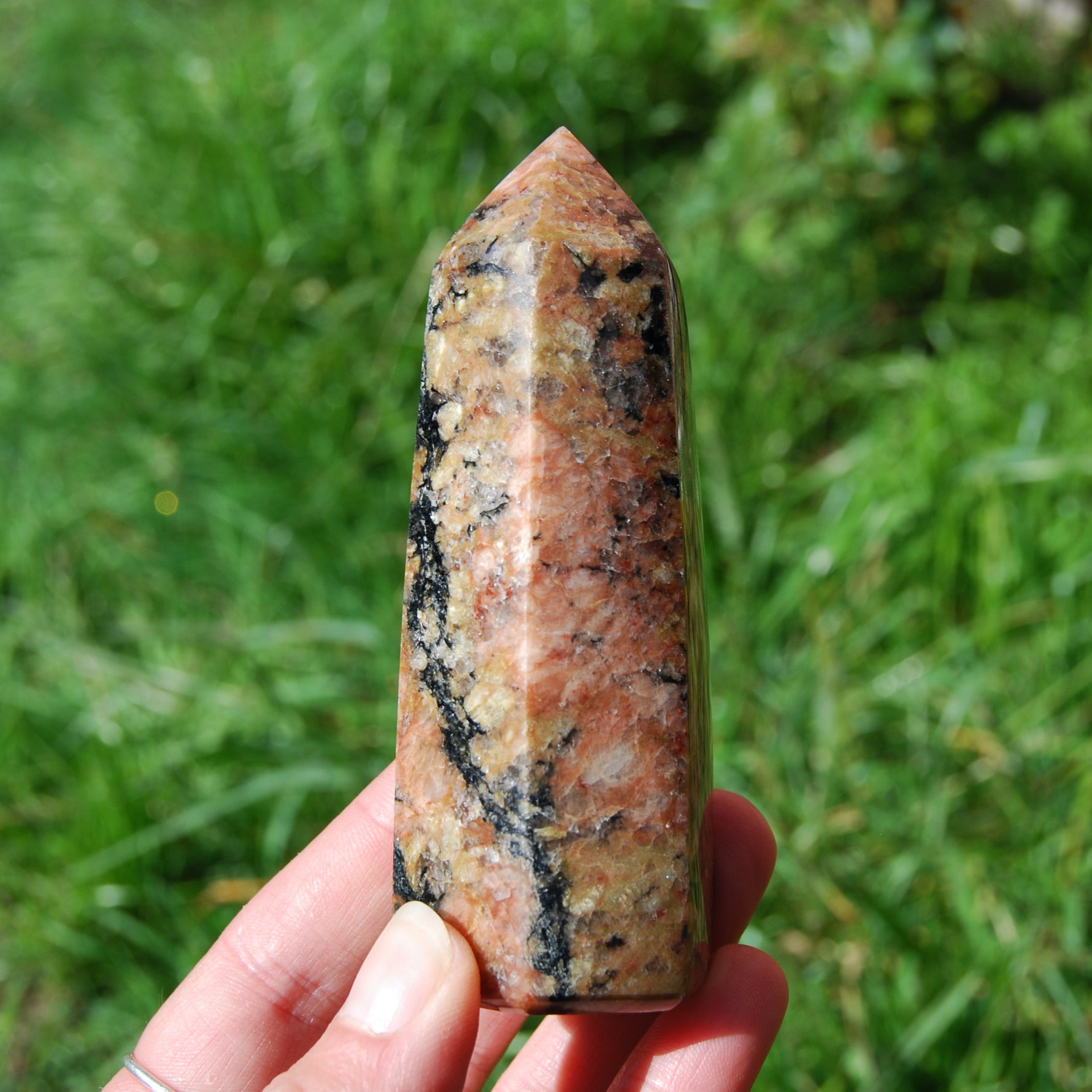 Sunstone Feldspar Black Tourmaline Crystal Tower
