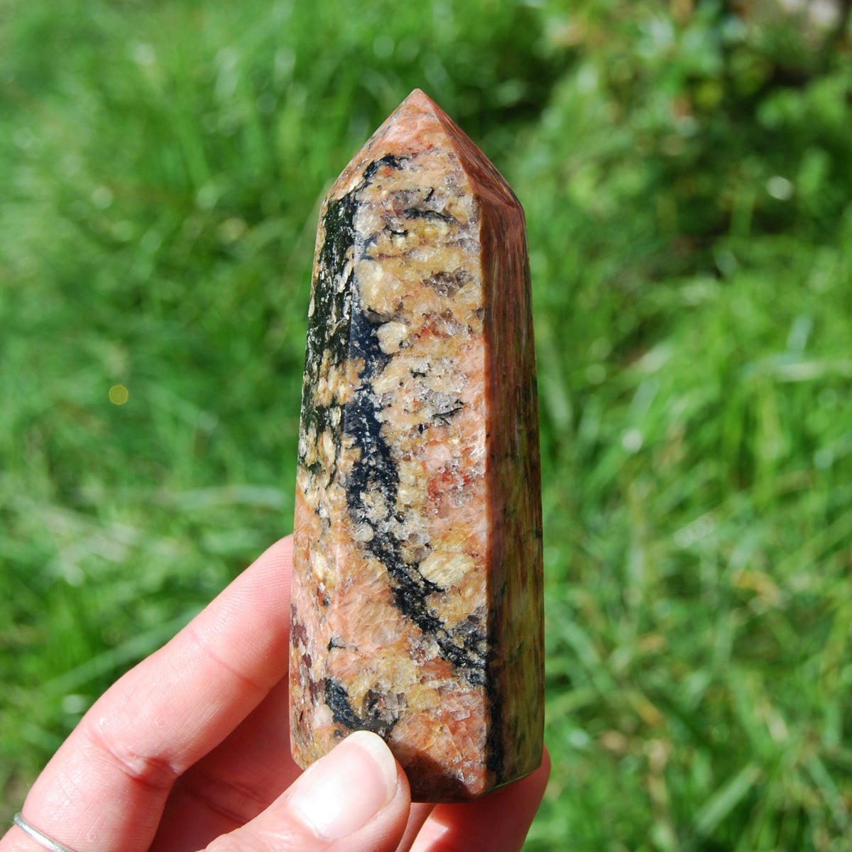 Sunstone Feldspar Black Tourmaline Crystal Tower