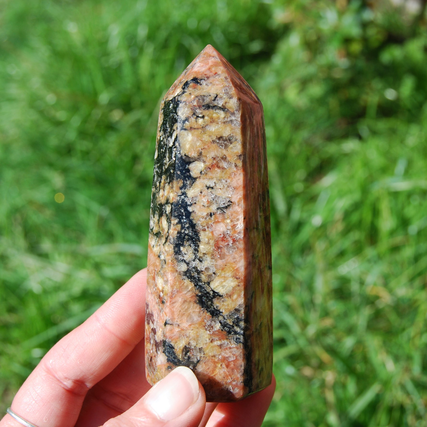 Sunstone Feldspar Black Tourmaline Crystal Tower