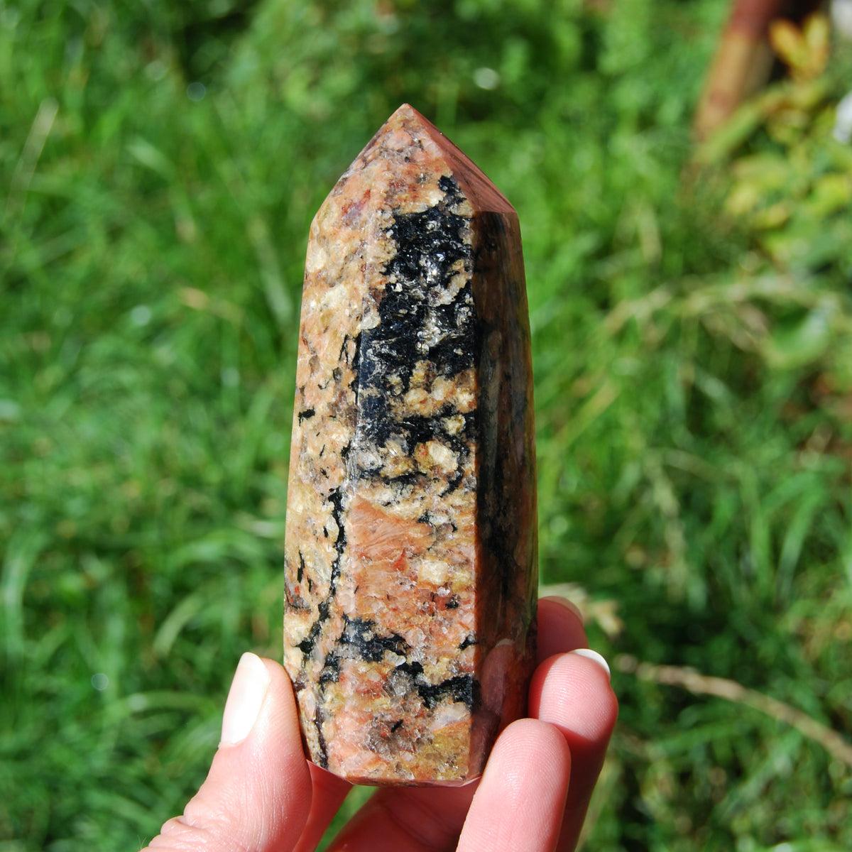 Sunstone Feldspar Black Tourmaline Crystal Tower