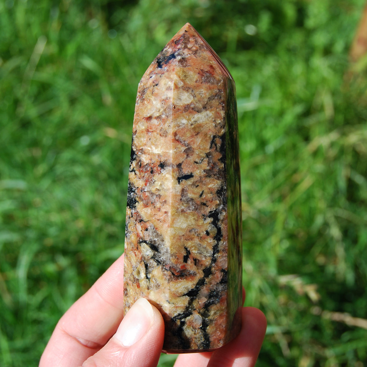 Sunstone Feldspar Black Tourmaline Crystal Tower