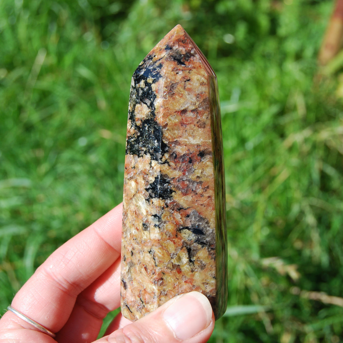 Sunstone Feldspar Black Tourmaline Crystal Tower