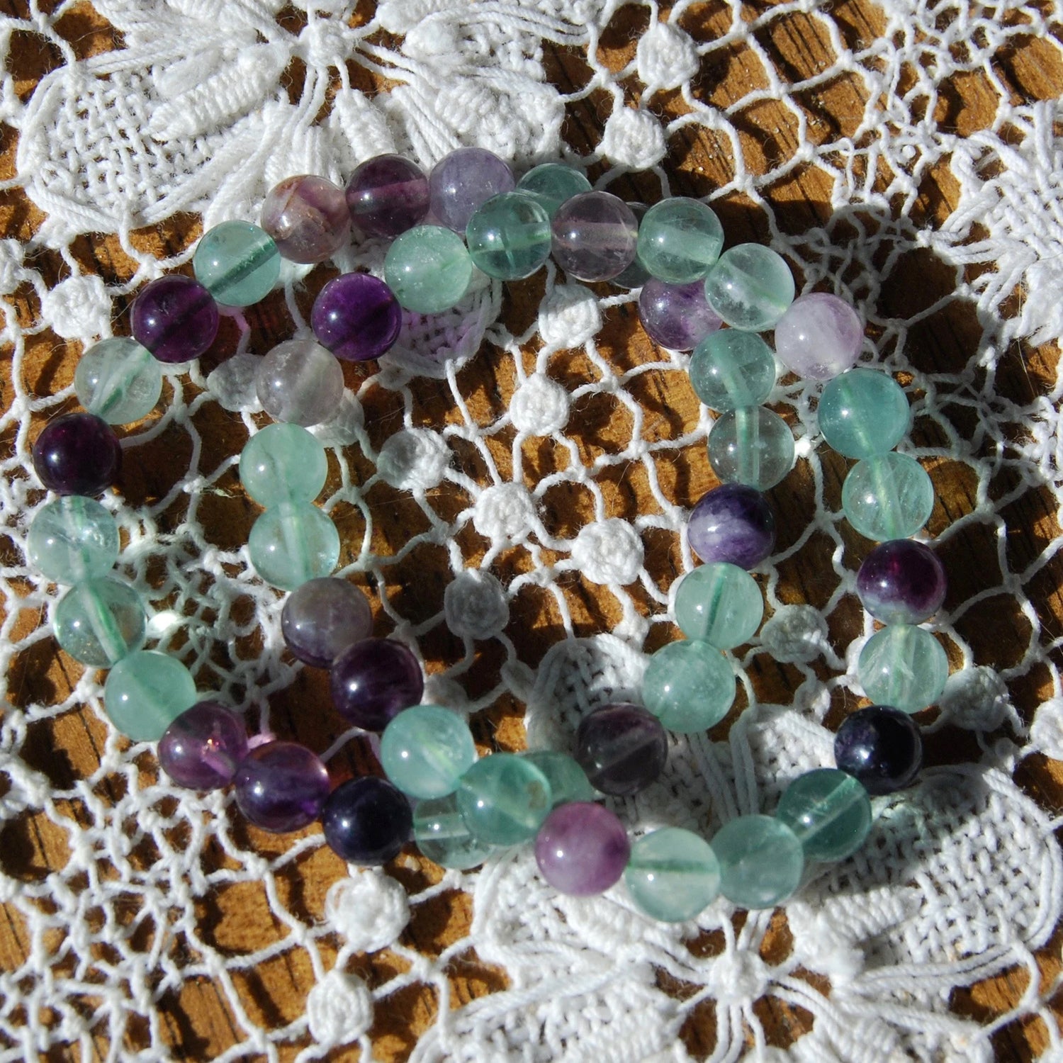 Rainbow Fluorite Crystal Bead Bracelet
