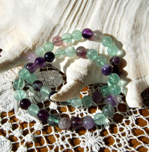 Rainbow Fluorite Crystal Bead Bracelet