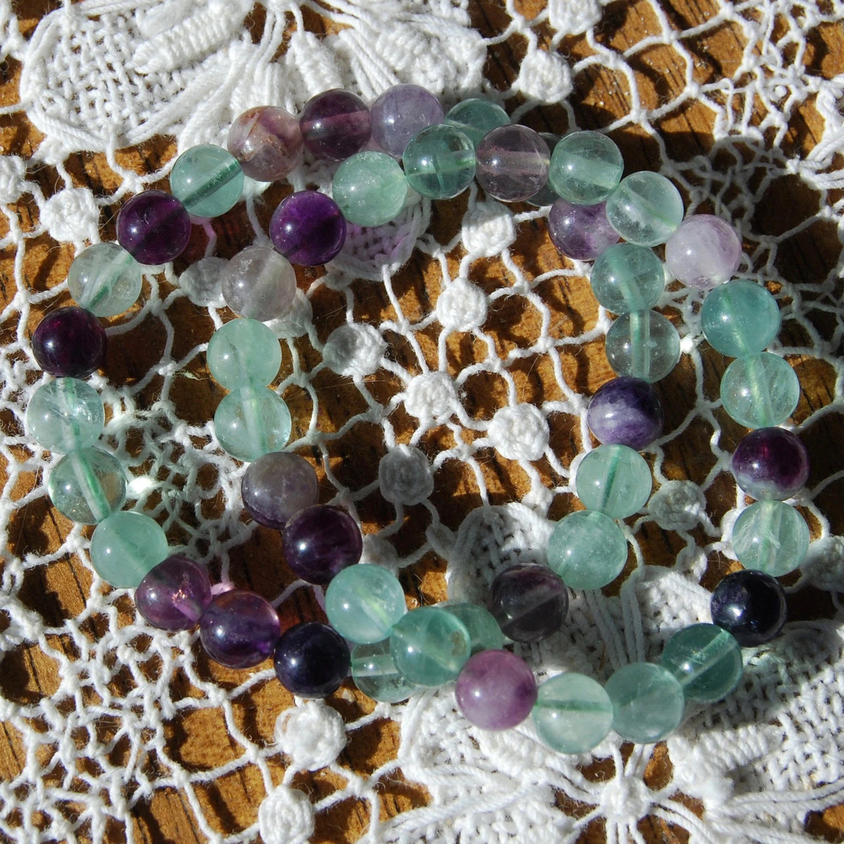Rainbow Fluorite Crystal Bead Bracelet