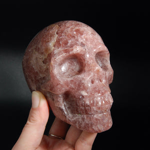 Large Strawberry Quartz Carved Crystal Skull