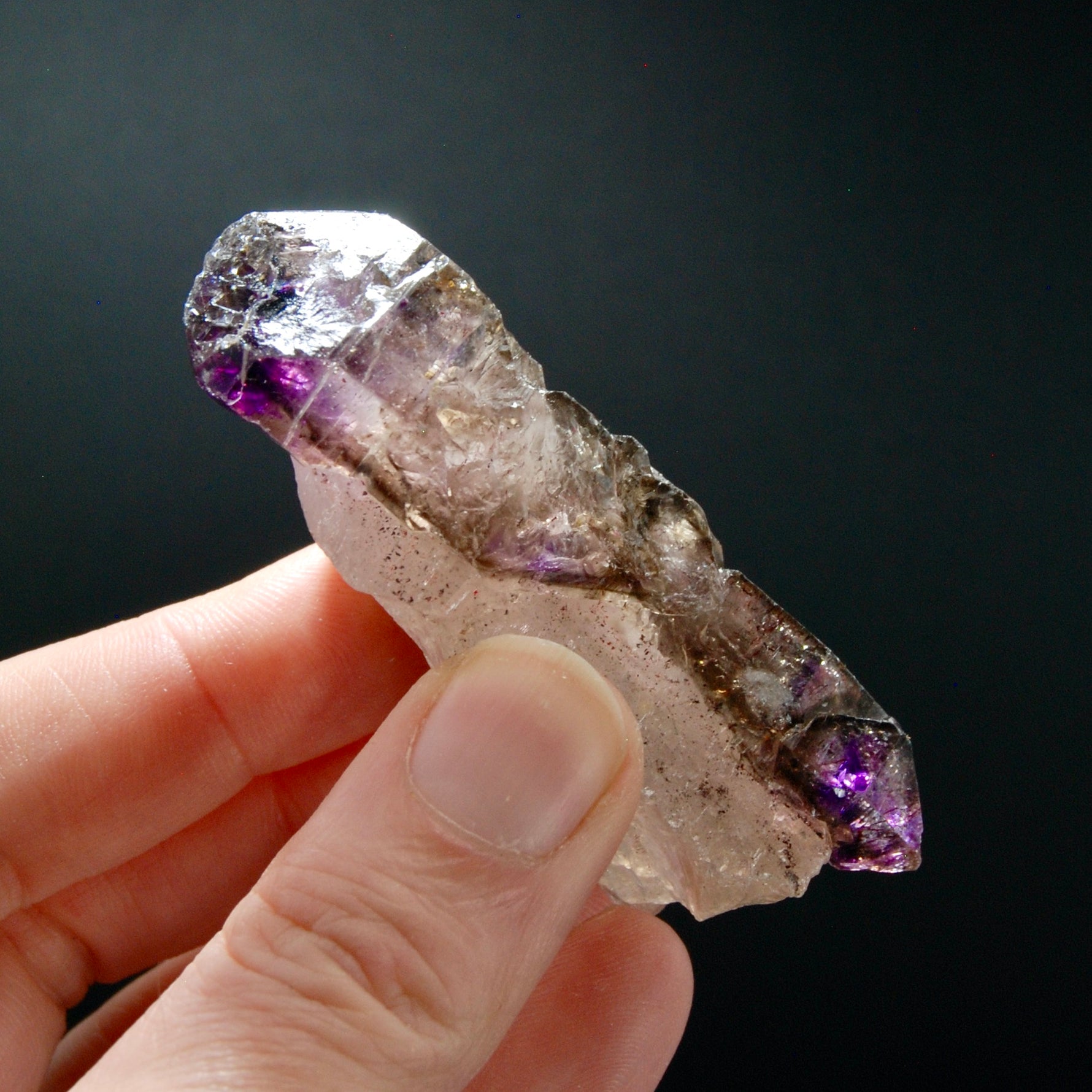 ET DT Elestial Amethyst Quartz Crystal Scepter, Gemmy Smoky Chiredzi Amethyst, Zimbabwe