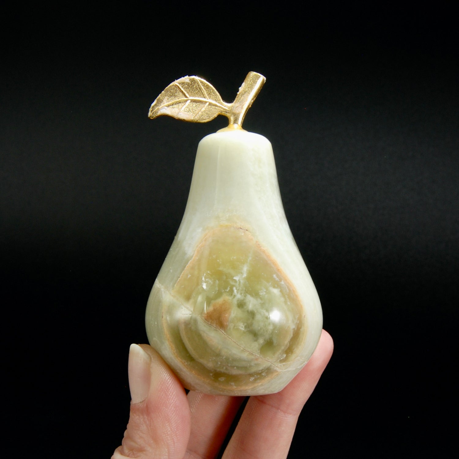 Green Calcite Carved Crystal Pear, Pakistan