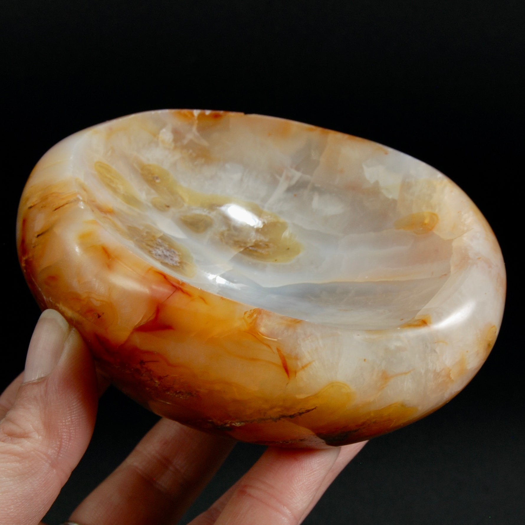 Orbicular Carnelian Agate Carved Crystal Bowl