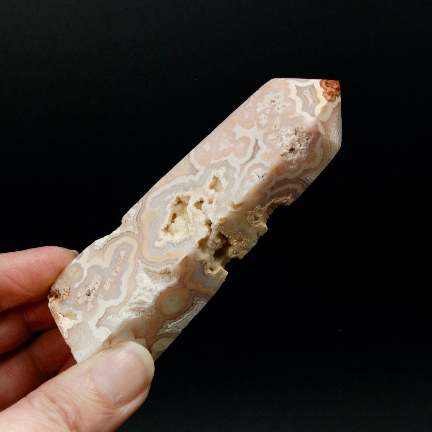PINK Crazy Lace Agate Druzy Filled Crystal Tower, Indonesia