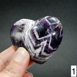 YOU CHOOSE Chevron Amethyst Carved Crystal Heart Shaped Palm Stones, Zambia