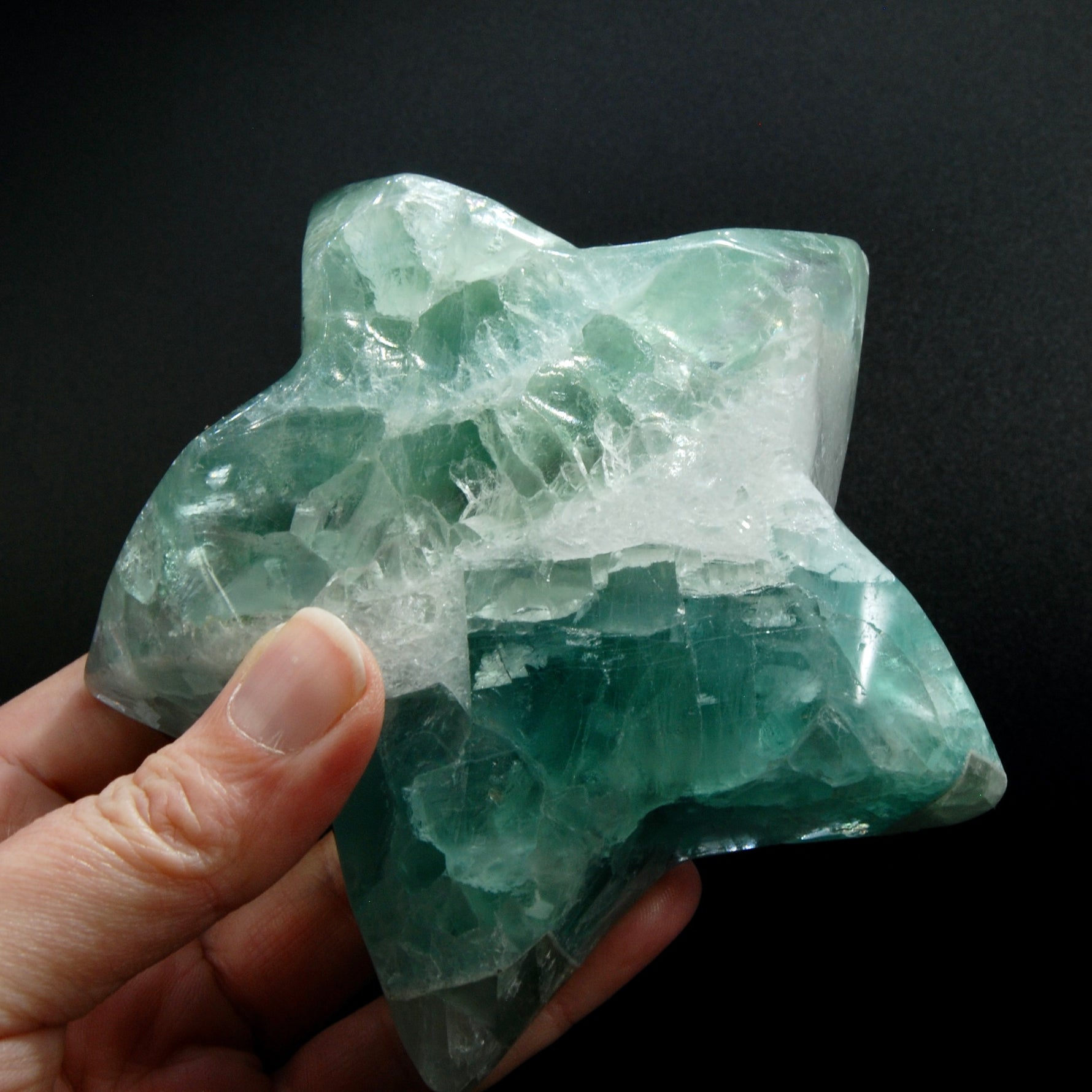 Large Green Fluorite Crystal Star Shaped Bowl
