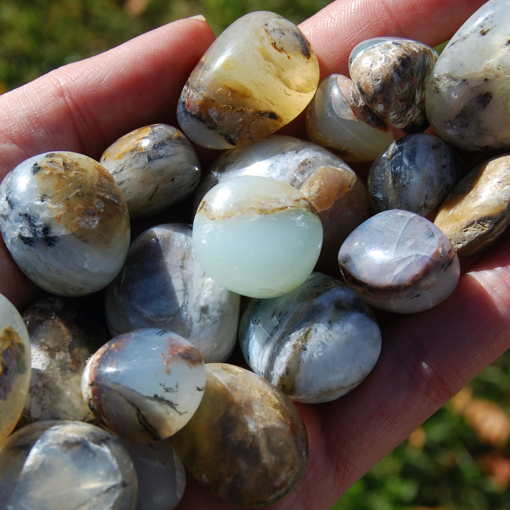 Blue Andean Opal Crystal Tumbled Stones, Peru