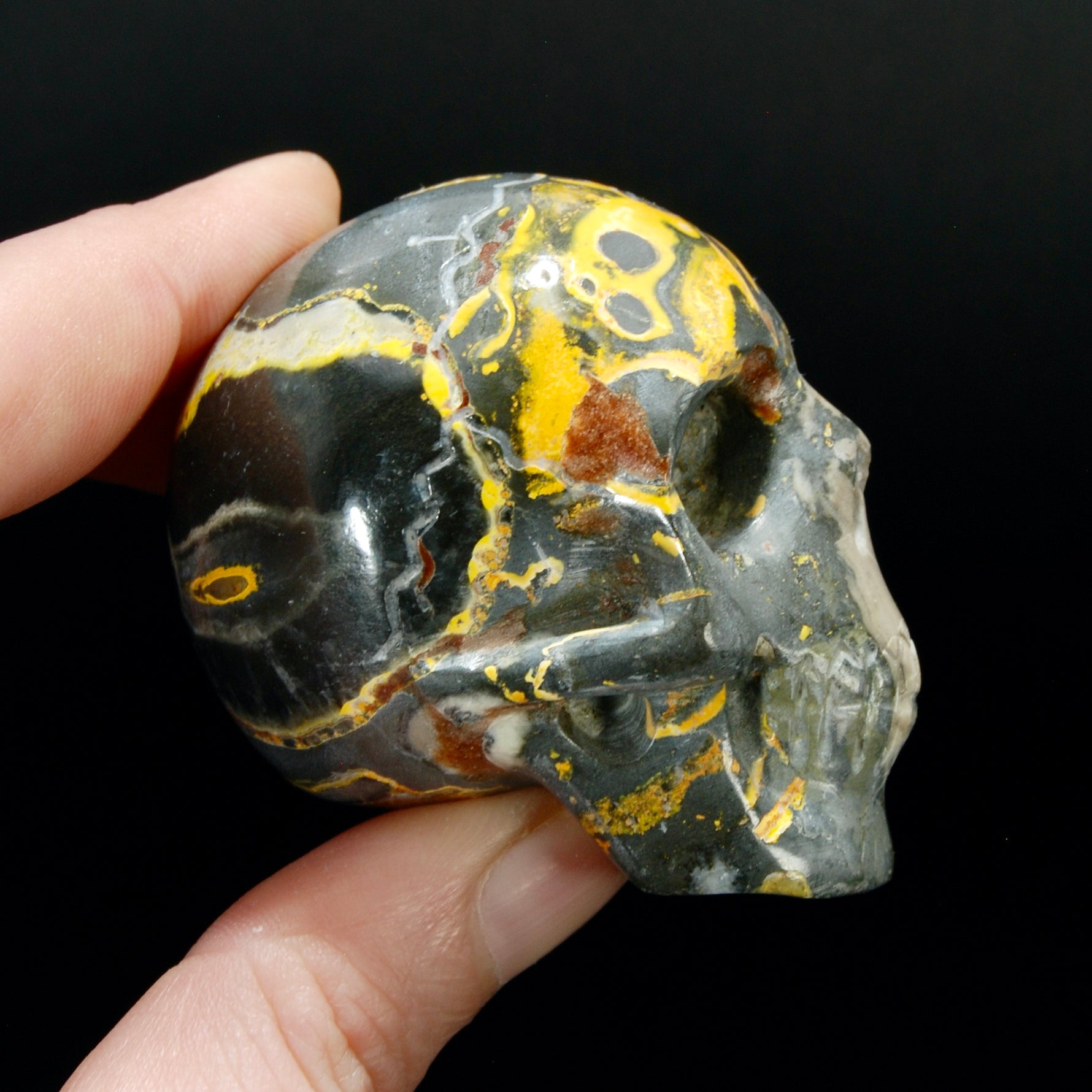 Bumblebee Jasper Carved Crystal Skull, Indonesia
