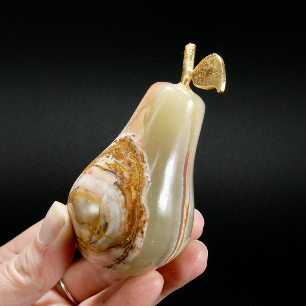 Green Calcite Carved Crystal Pear, Pakistan