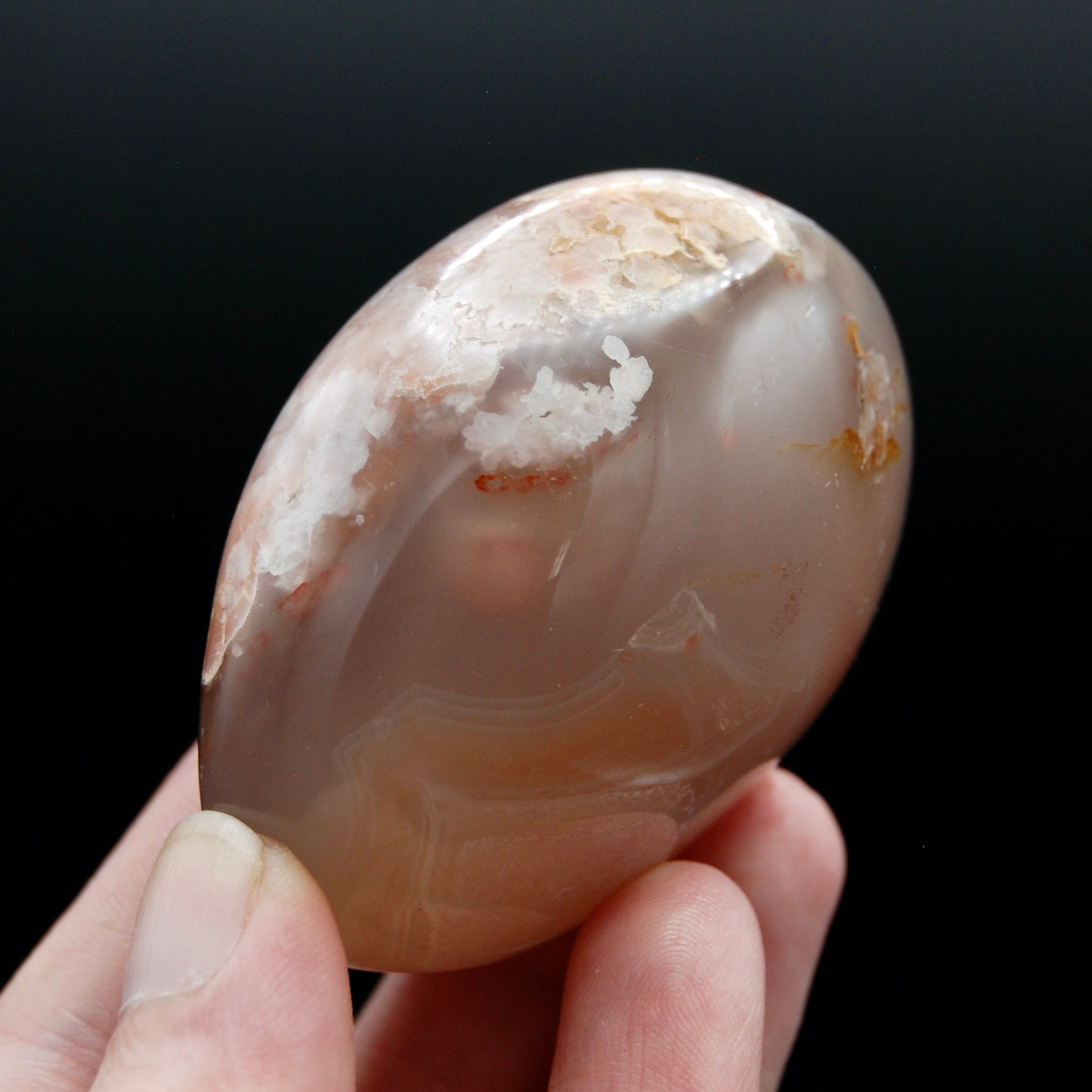 Gemmy Sakura Flower Agate Palm Stone, Pink Lavender Sakura Agate, Madagascar