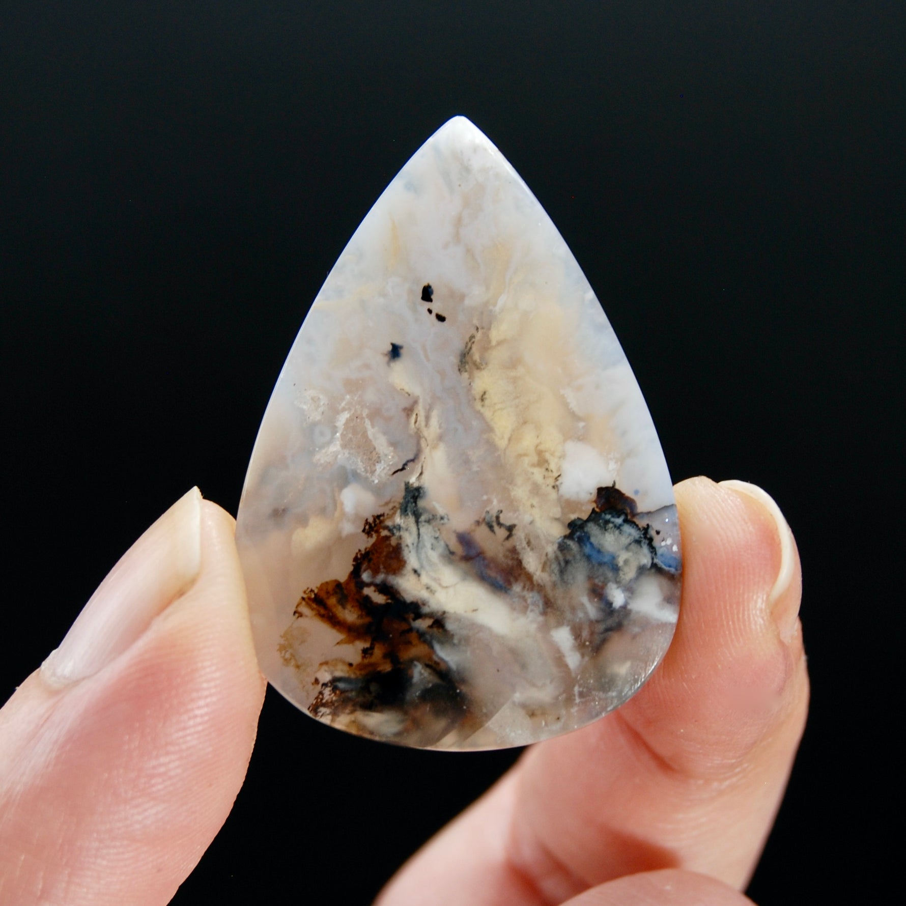 Dendritic Plume Agate Teardrop Pear Cabochon, Indonesia