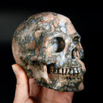 Blue Opal Llanite Carved Crystal Skull, Realistic Que Sera Crystal Skull Carving