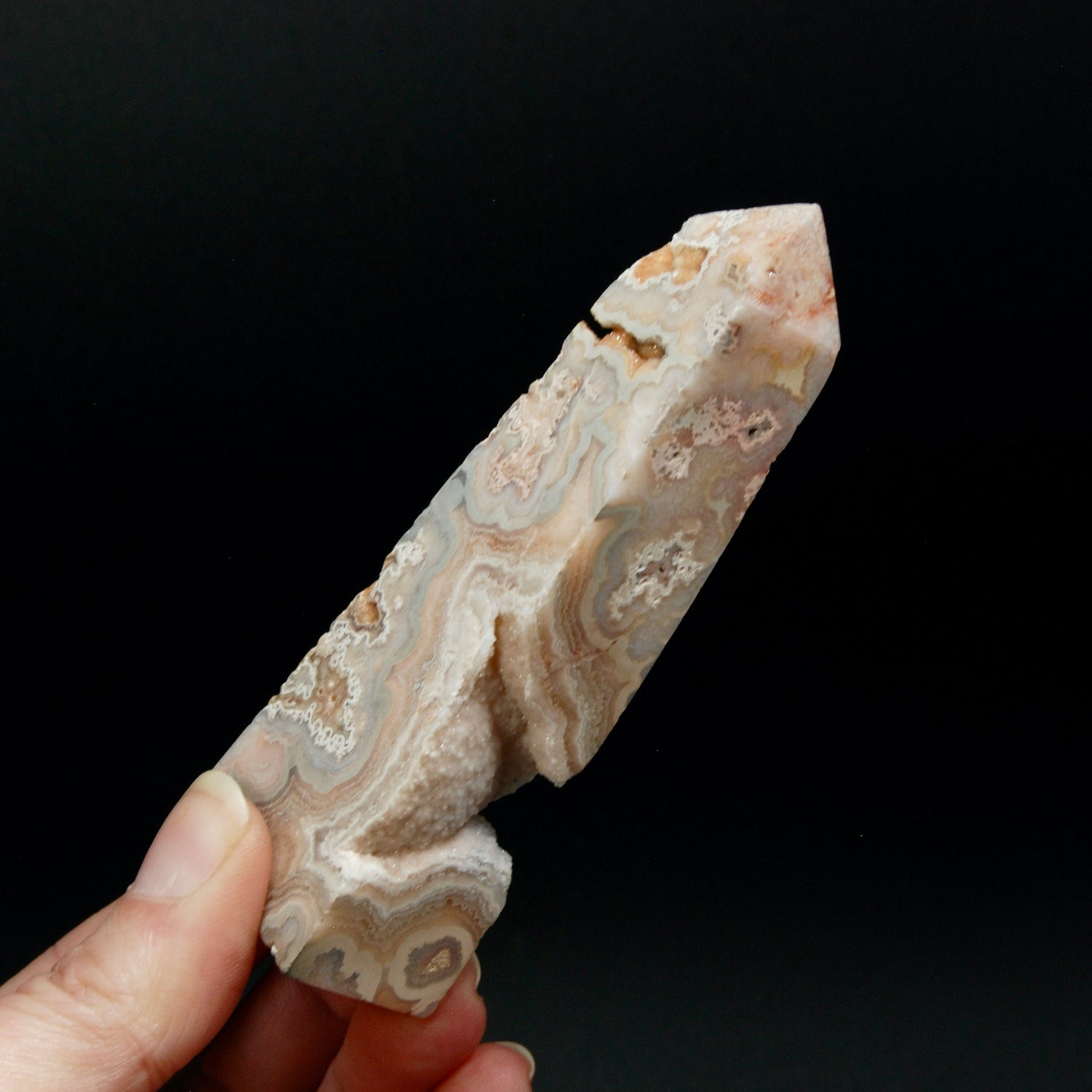 PINK Crazy Lace Agate Druzy Filled Crystal Tower, Indonesia