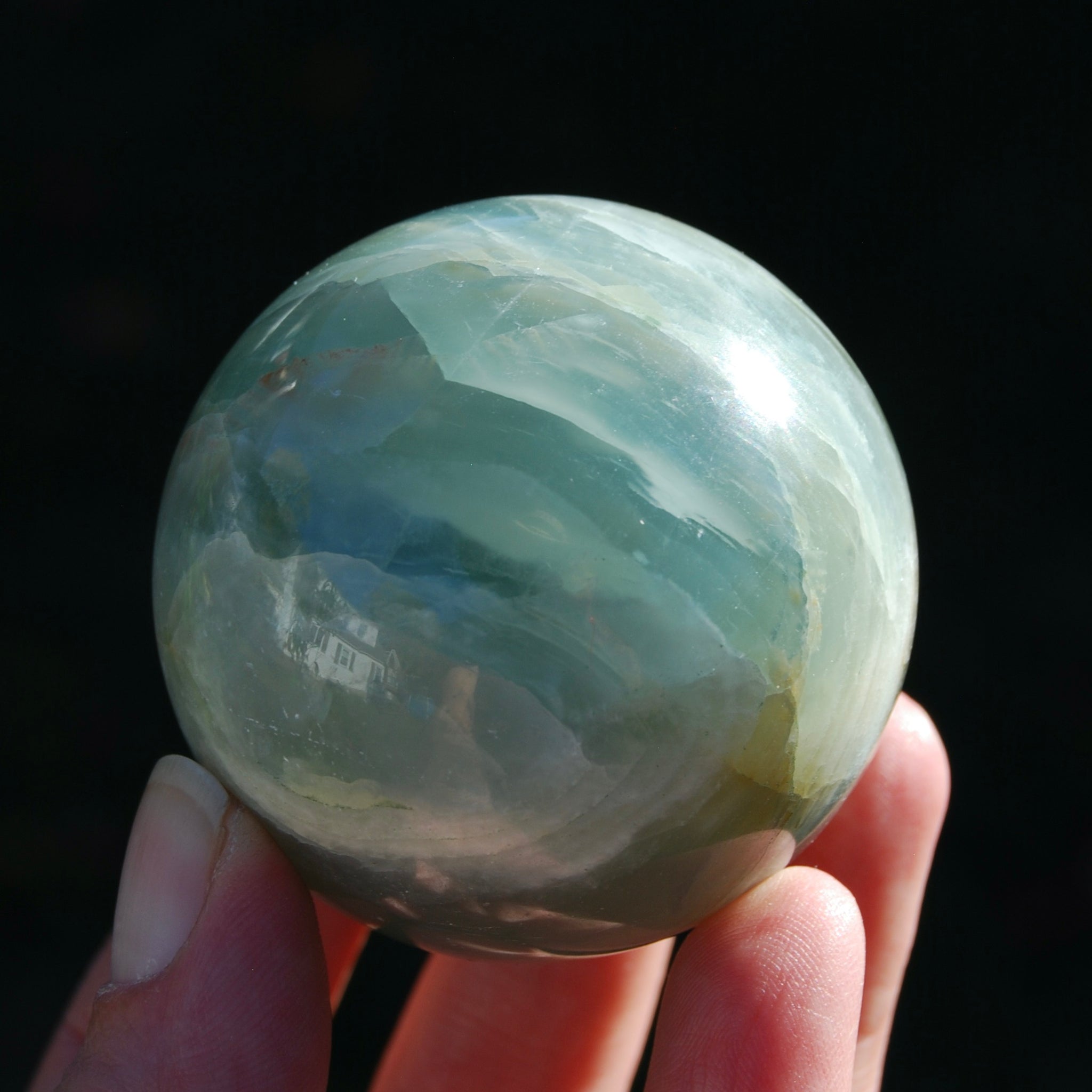 54mm 225g Rare Lemurian Aquatine Calcite Crystal Sphere, Genuine