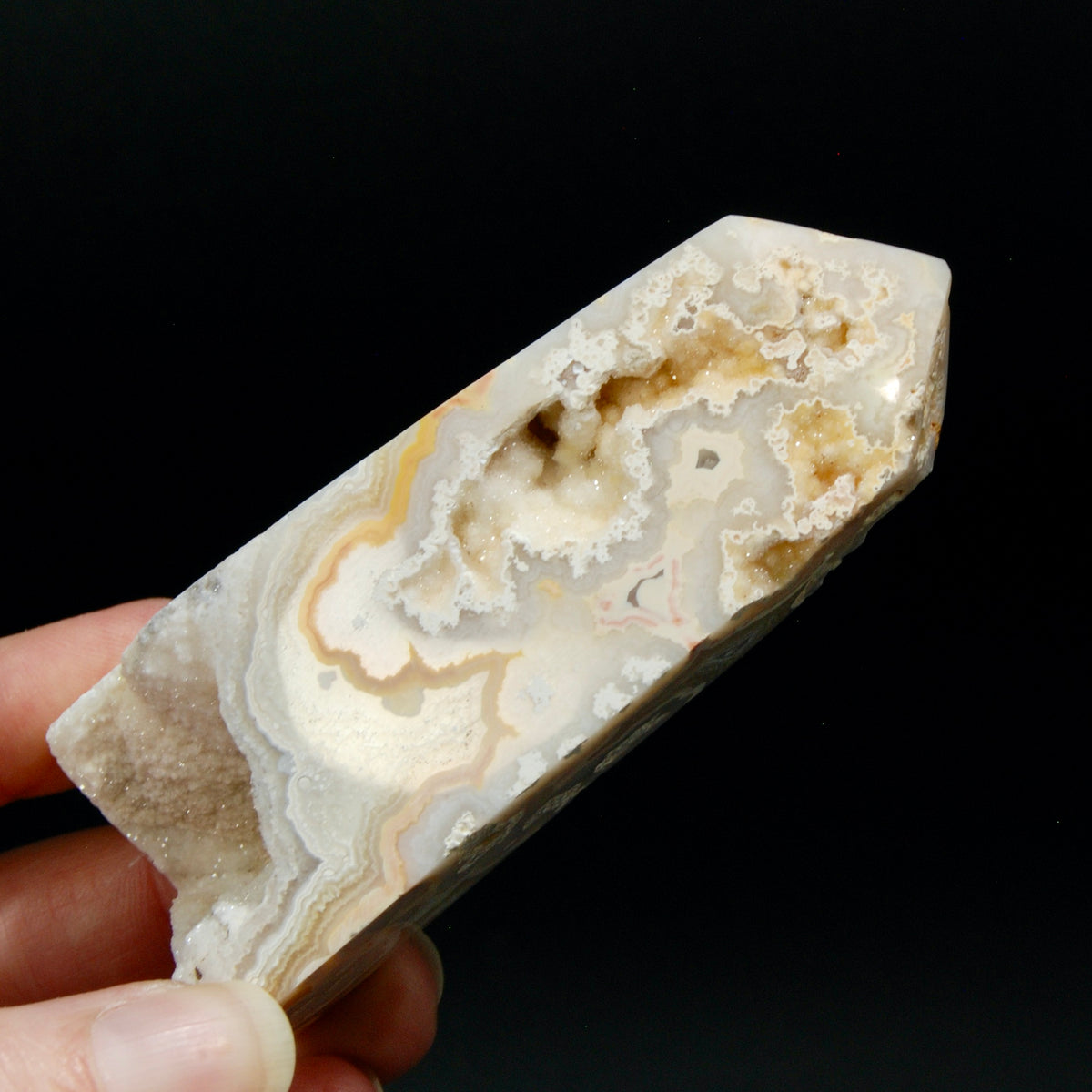 PINK Crazy Lace Agate Druzy Filled Crystal Tower, Indonesia