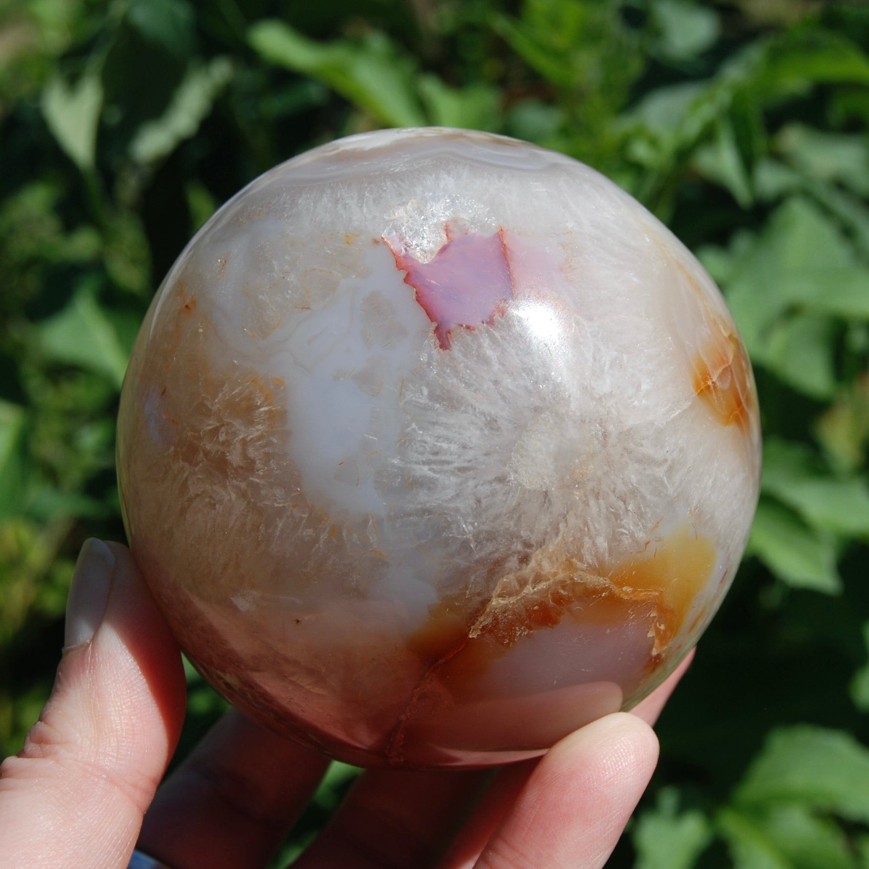 Peach Pink Sakura Flower Agate Crystal Spher