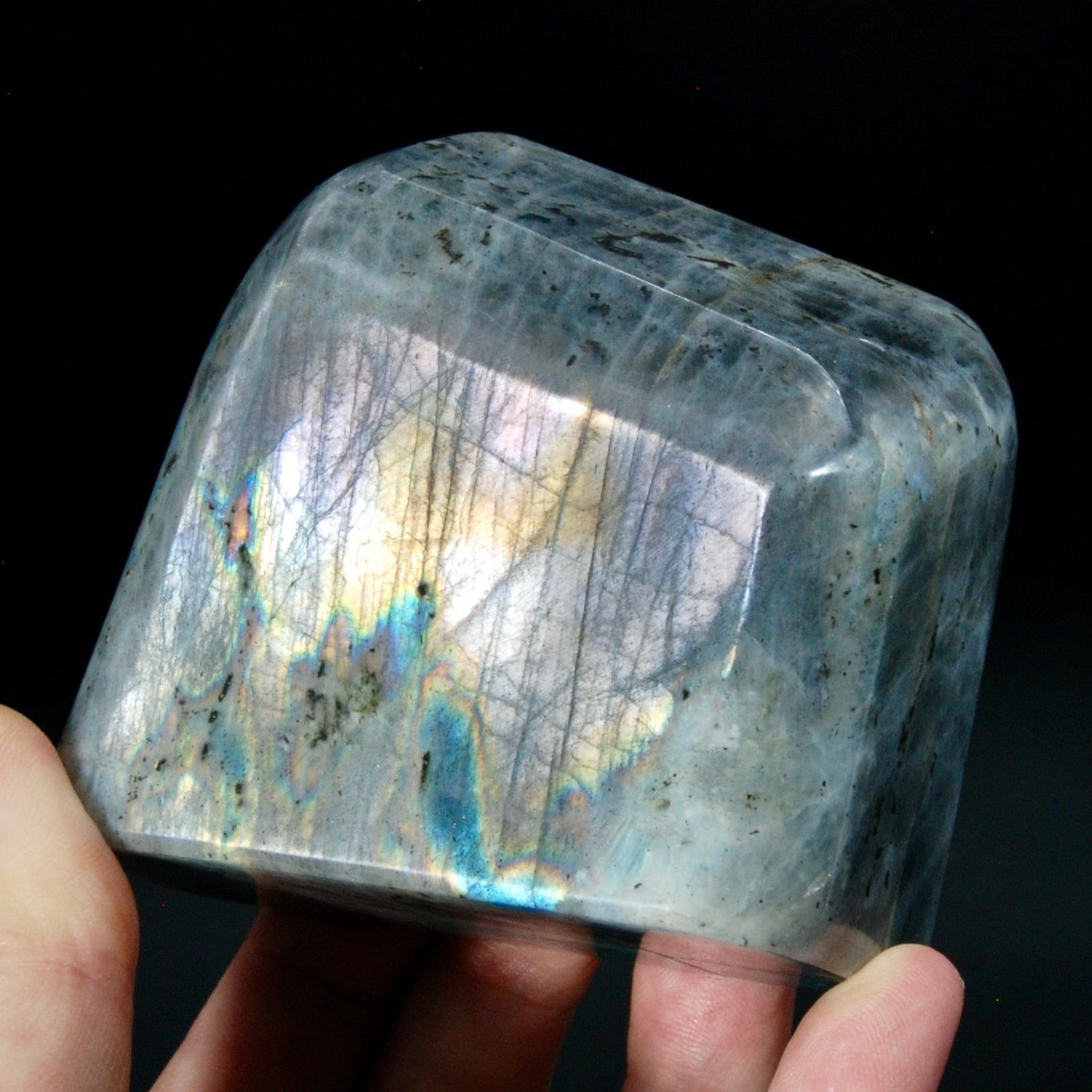 Purple Labradorite Crystal Freeform Tower, Super Flashy Spectrolite