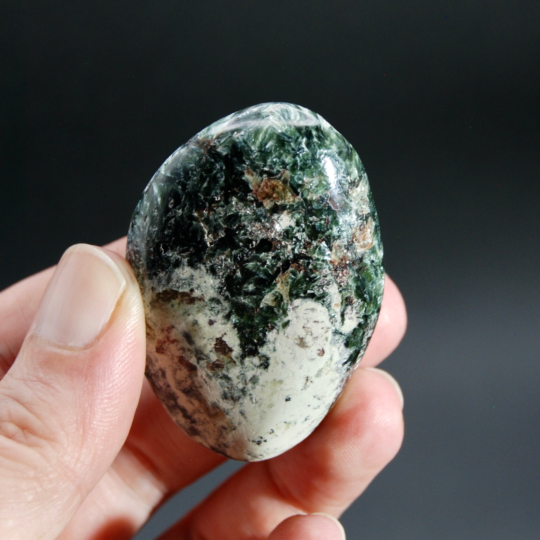 Flashy Seraphinite Crystal Palm Stone, Russia