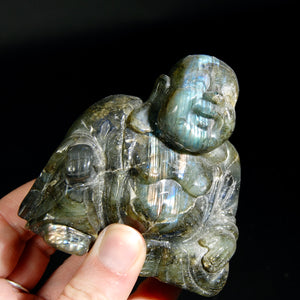Large Super Flashy Labradorite Laughing Buddha Crystal Carving