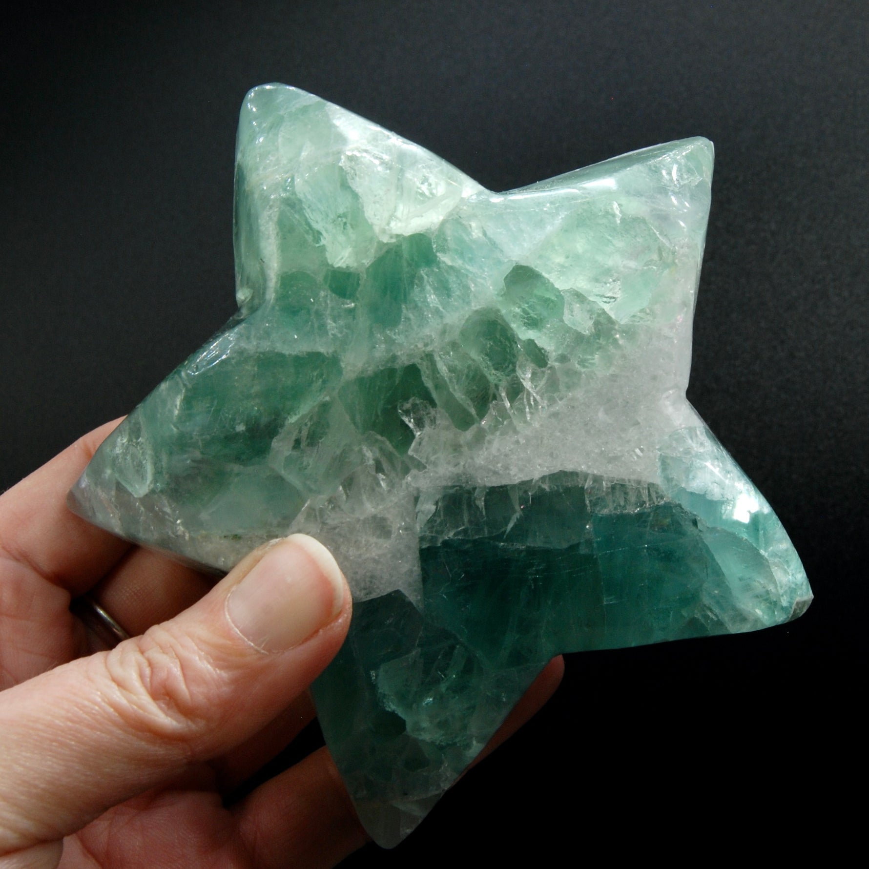 Large Green Fluorite Crystal Star Shaped Bowl
