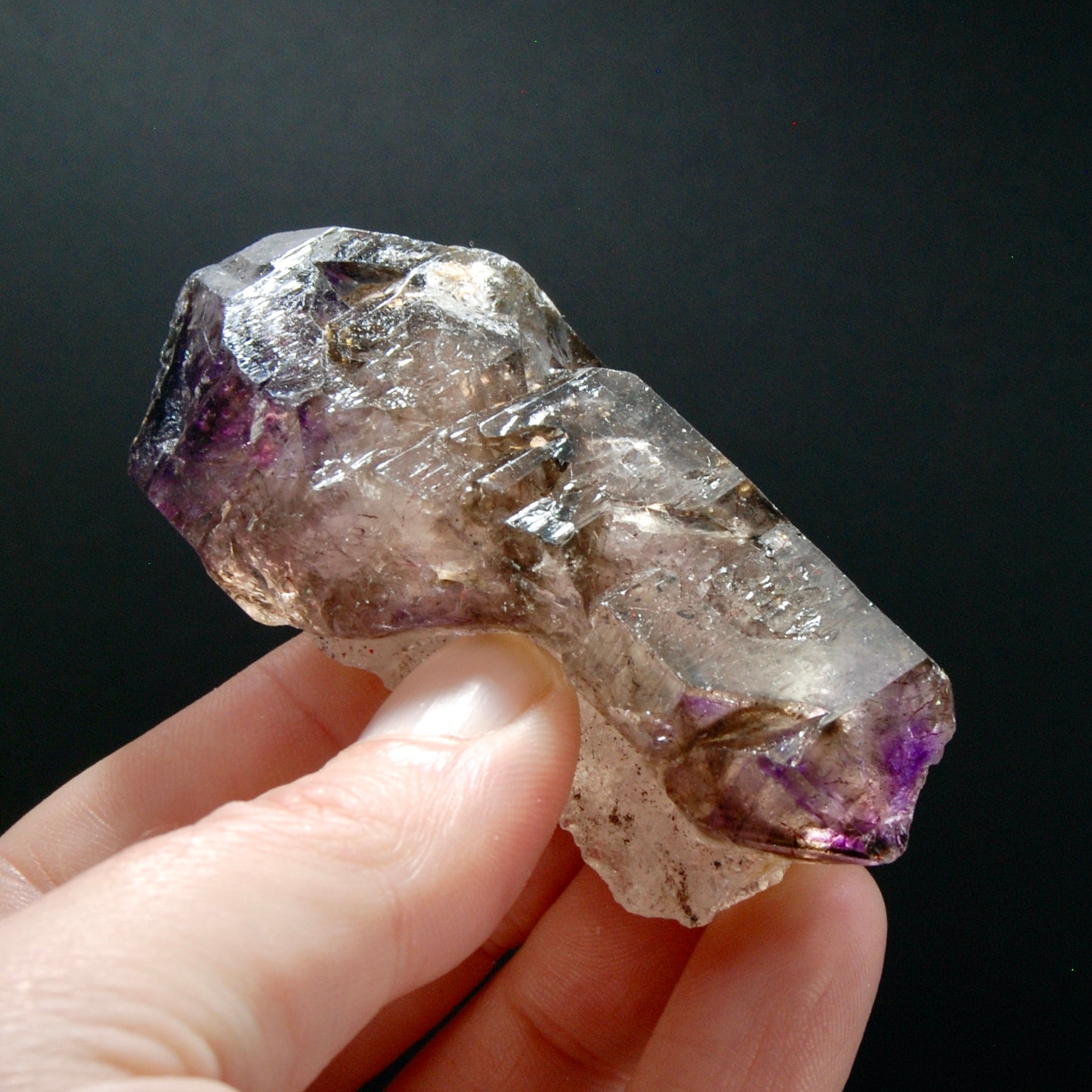 ET DT Elestial Amethyst Quartz Crystal Scepter, Gemmy Smoky Chiredzi Amethyst, Zimbabwe