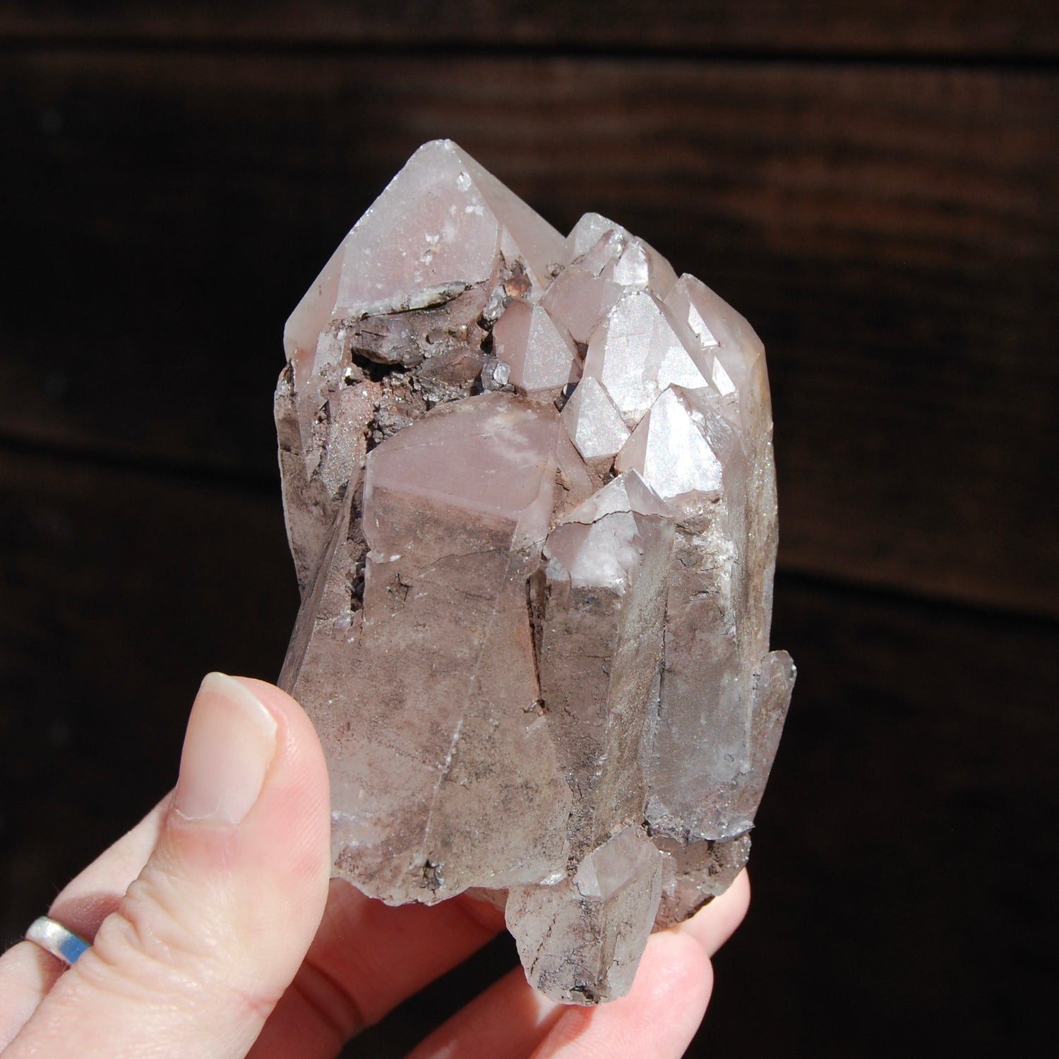 ET Soulmate Isis Face Pink Lithium Lemurian Quartz Crystal Starbrary Specular Hematite, Brazil