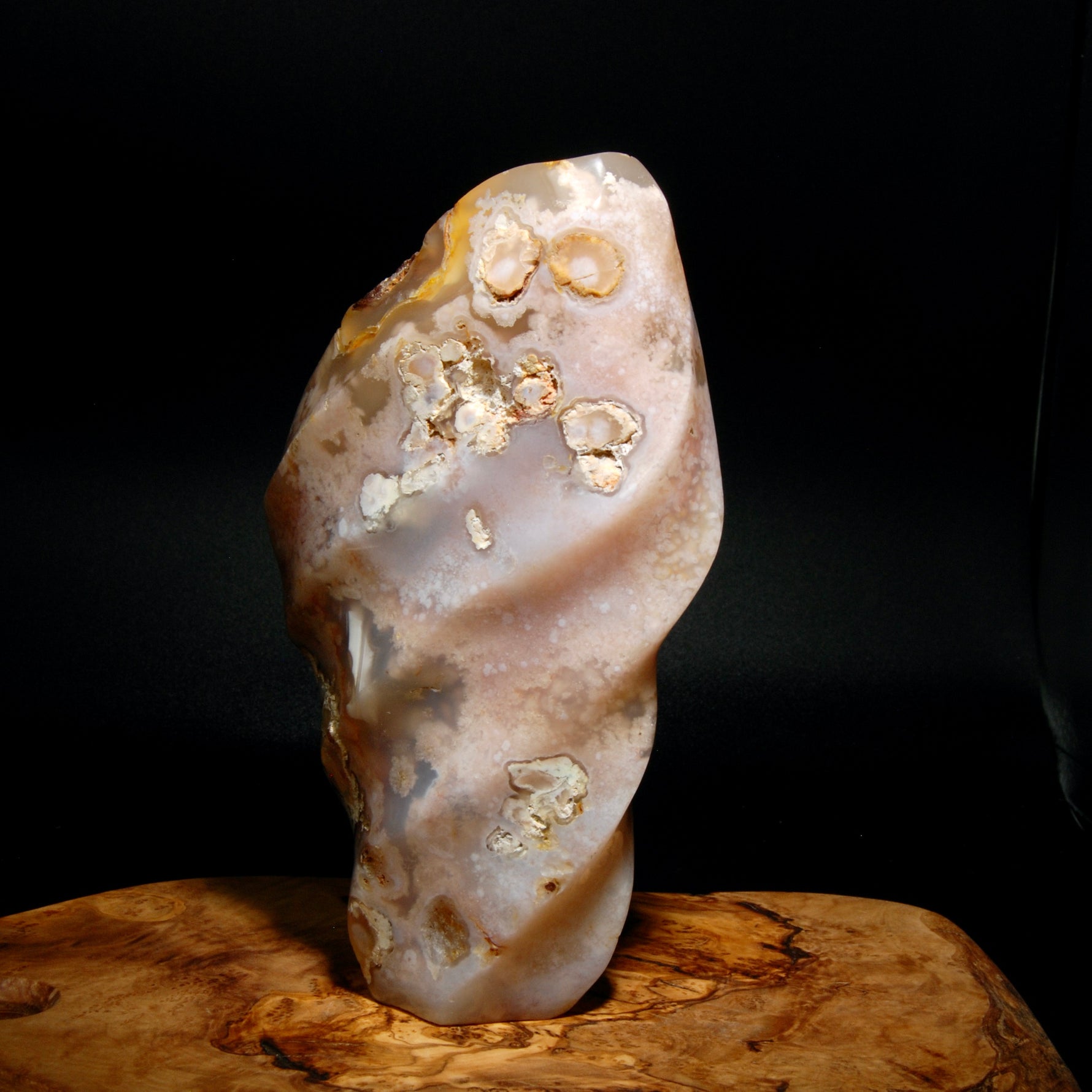 Pink Sakura Flower Agate Crystal Freeform Flame Tower, Madagascar