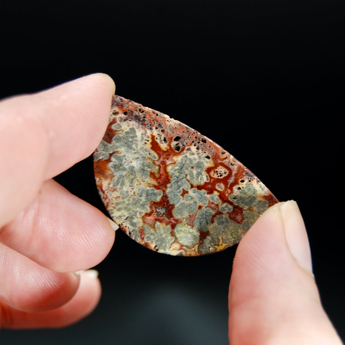 Marcasite Red Agate Matrix Freeform Half Circle Cabochon, Indonesia