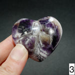 Chevron Amethyst Carved Crystal Heart Shaped Palm Stones, Zambia