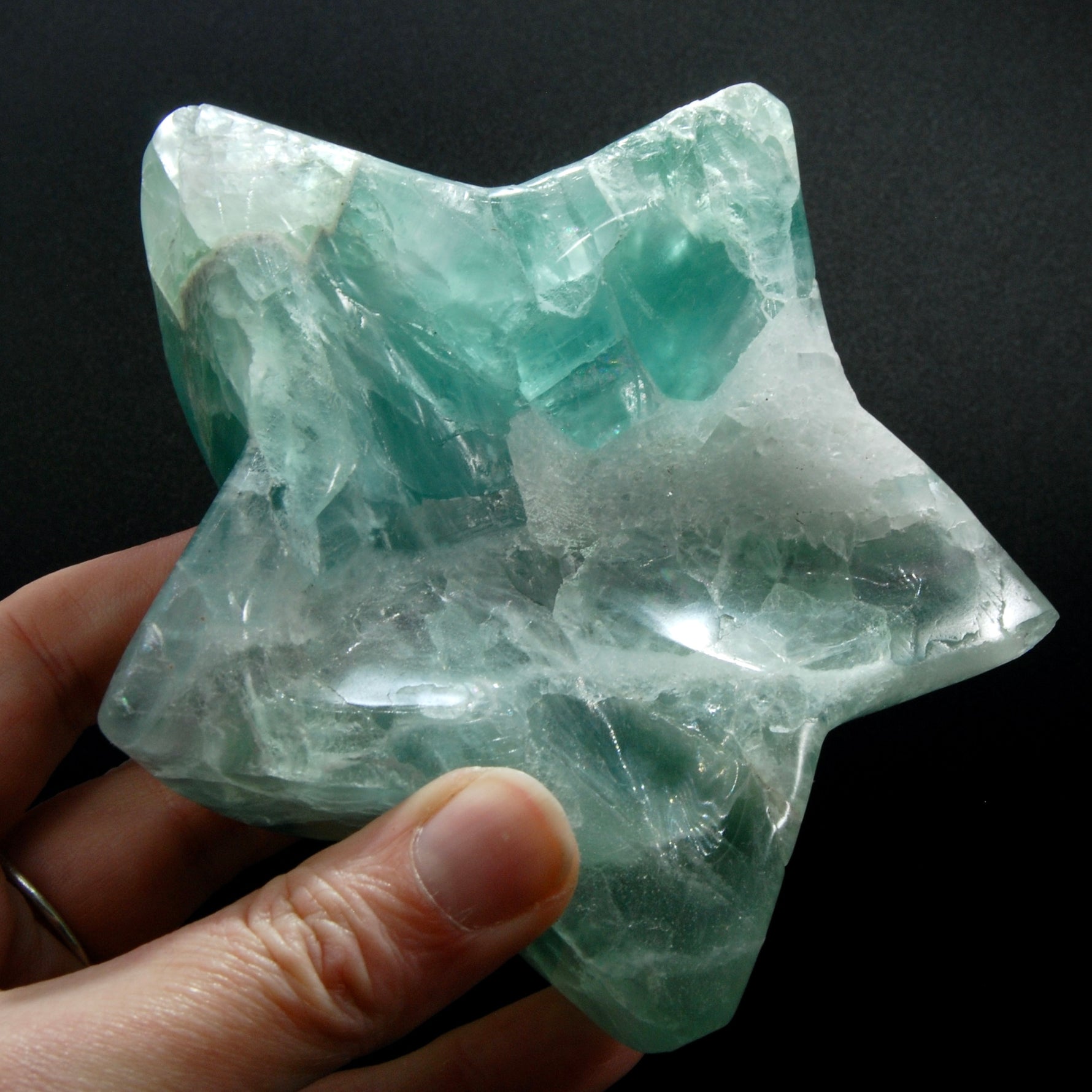 Large Green Fluorite Crystal Star Shaped Bowl