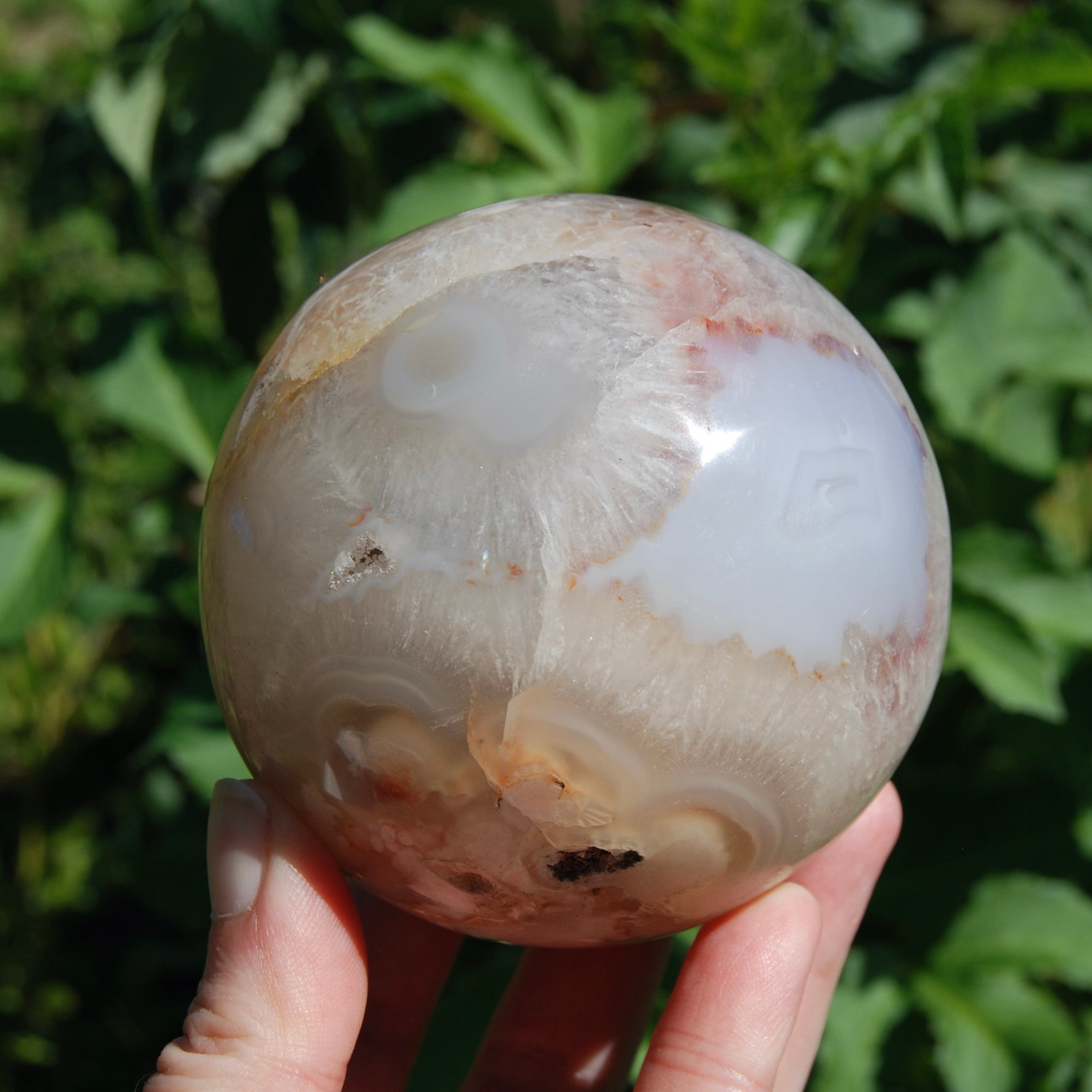 Peach Pink Sakura Flower Agate Crystal Spher