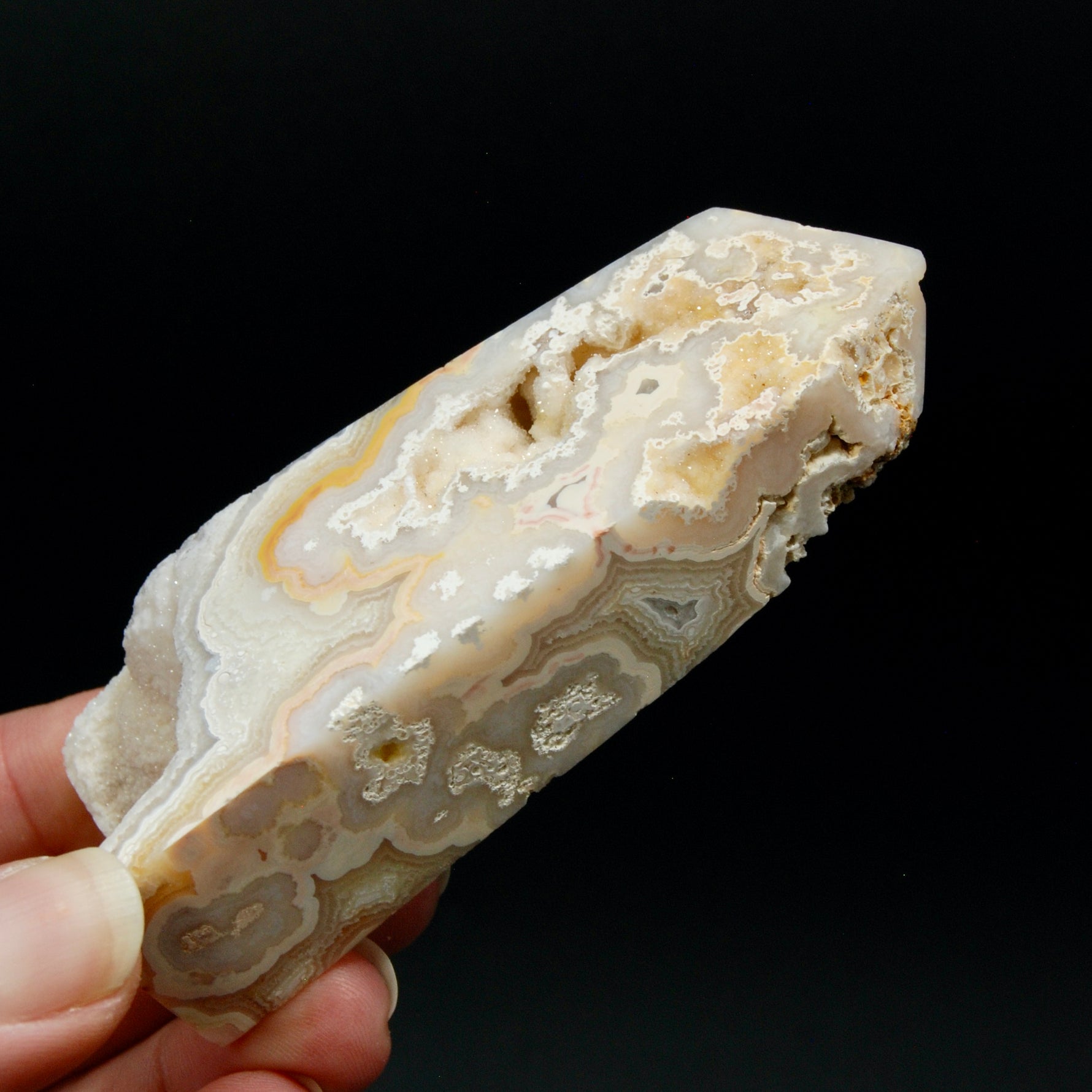 PINK Crazy Lace Agate Druzy Filled Crystal Tower, Indonesia