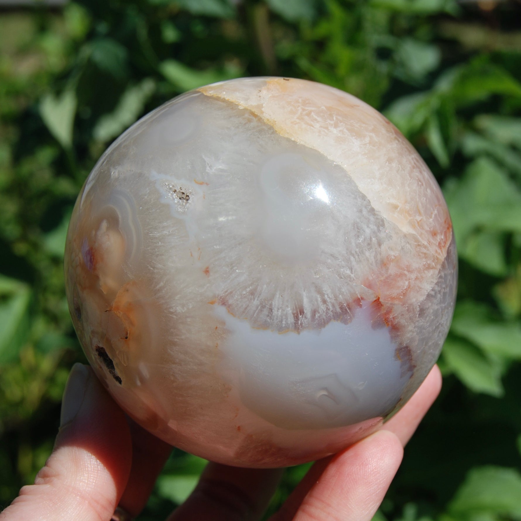 Peach Pink Sakura Flower Agate Crystal Spher